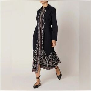 Cleobella Black and White Embroidered Long Sleeve Dress